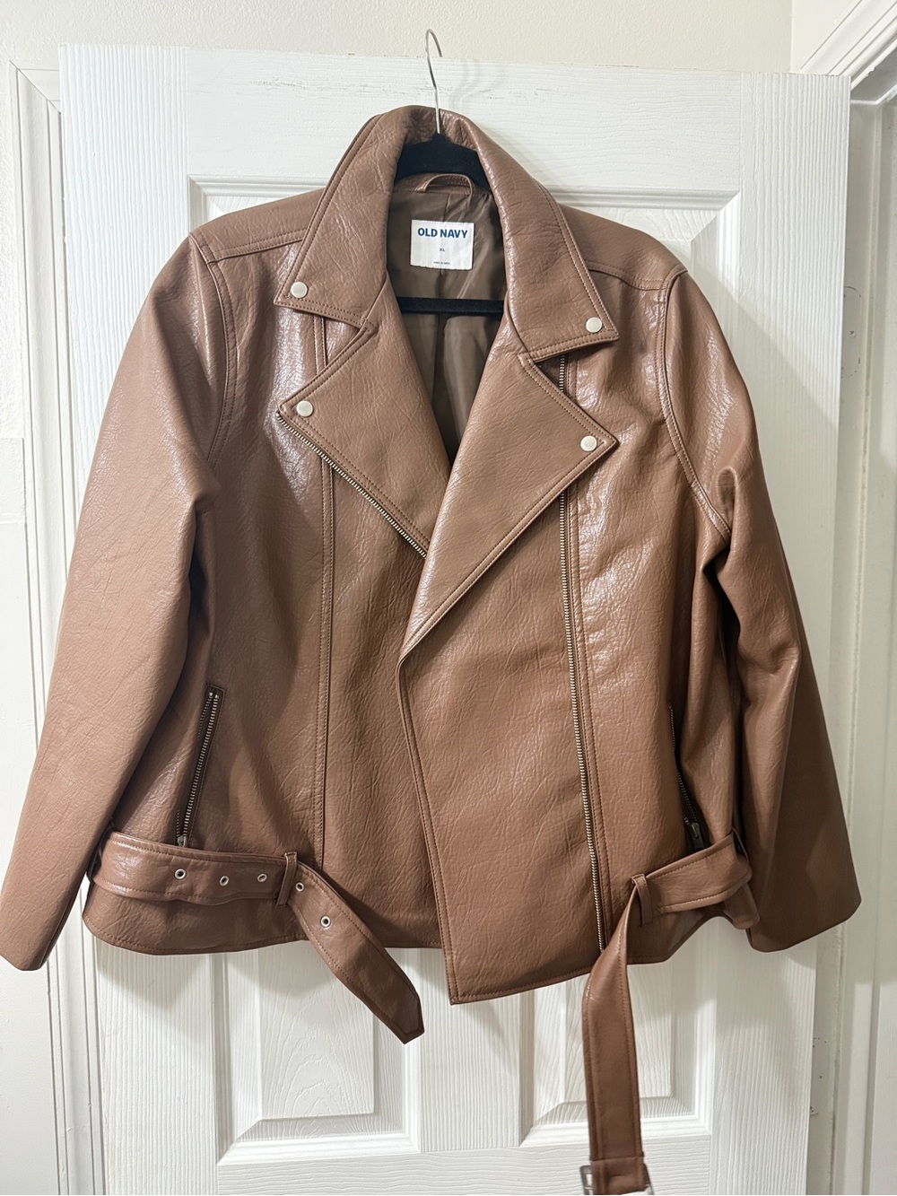 Old Navy Faux Leather Moto Jacket in Cognac Brown